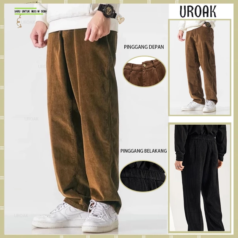 Celana vintage pria fashion lurus loose pants