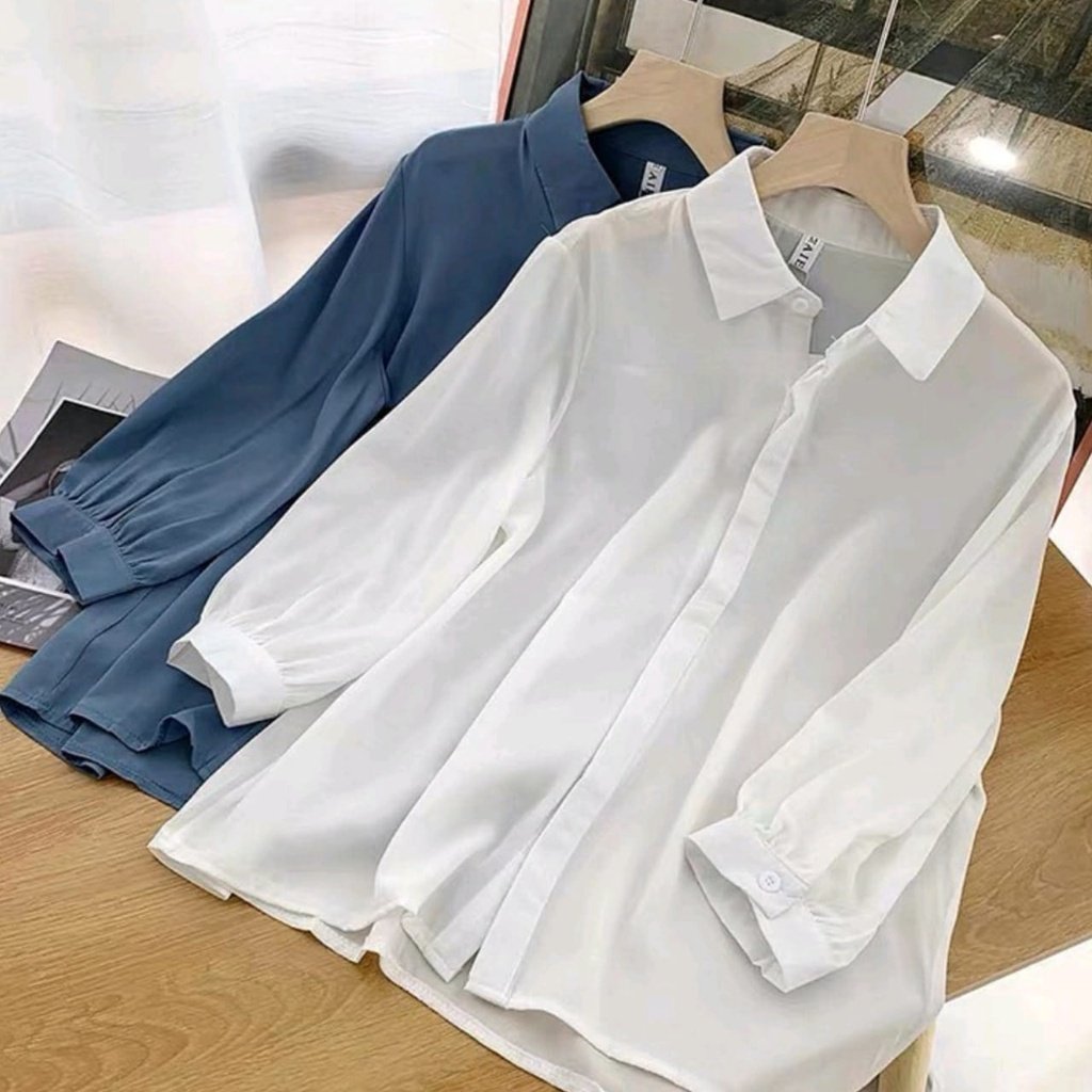 Mika Shirt Blouse Plained Atasan Kemeja Wanita