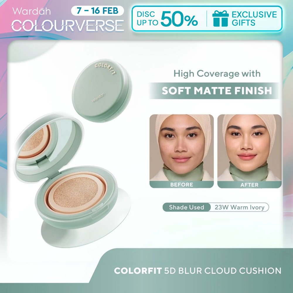 NEW! WARDAH Colorfit 5D Blur Cloud Cushion Matte Finish Tahan Lama Hingga 18 Jam