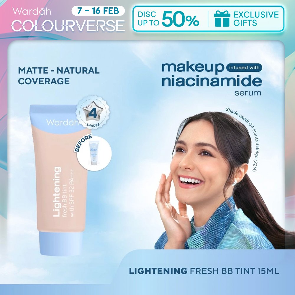 WARDAH Lightening Fresh BB Tint 15ml - Base Makeup Super Ringan yang Diformulasikan dengan SPF 32 PA+++ dan Serum Niacinamide