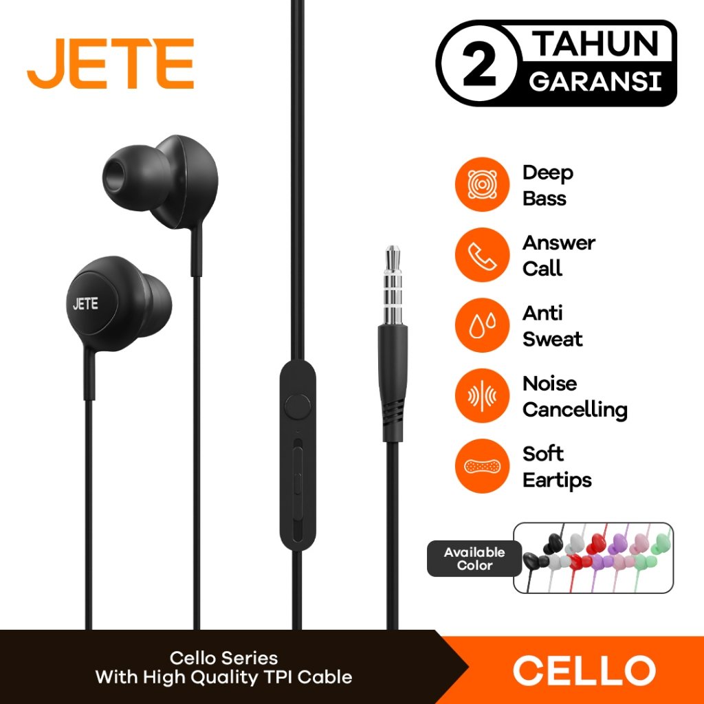 Headset Earphone Stereo JETE Cello New Color - Garansi 2 Tahun