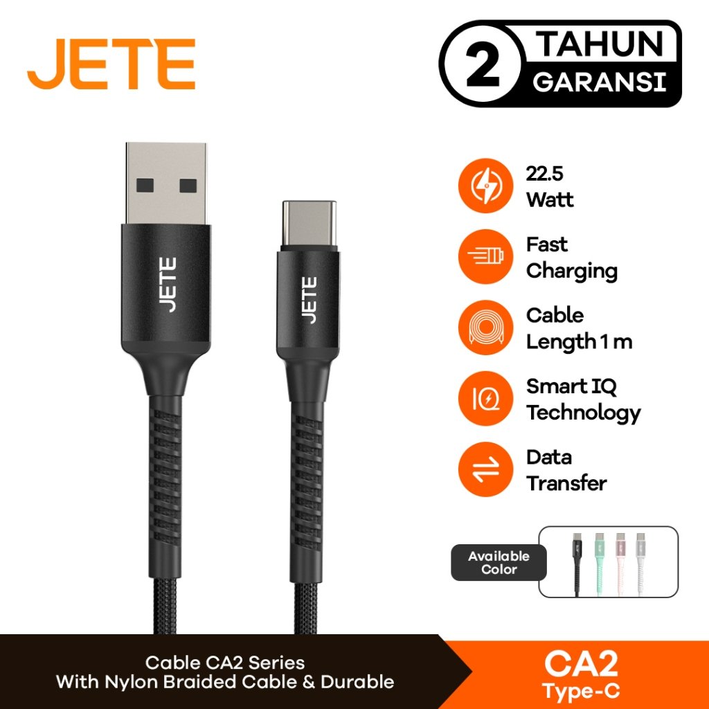 Kabel Data Kabel USB Type C 22.5W 5A Fast Charging JETE CA2 - Garansi 2 Tahun