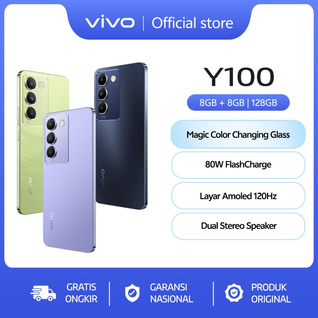 vivo Y100 4G (8/128) - Magical Color Changing, 80W FlashCharge, AMOLED 120Hz, Dual Stereo Speaker