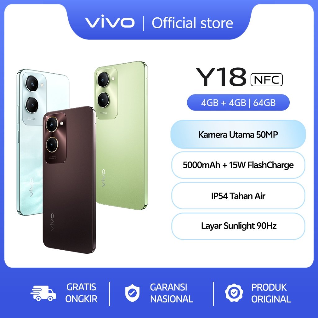 vivo Y18 (4/64) - NFC Multifunctions, 50MP AI Camera, 5000 mAH+15W Flashcharge