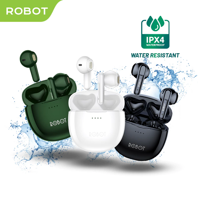 Robot Earphone Airbuds T10 Waterproof IPX4 Semi-In-Ear TWS True Wireless Stereo ORI- Garansi 1 Tahun
